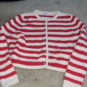 a new day Red and White Striped Cropped Cardigan Sweater